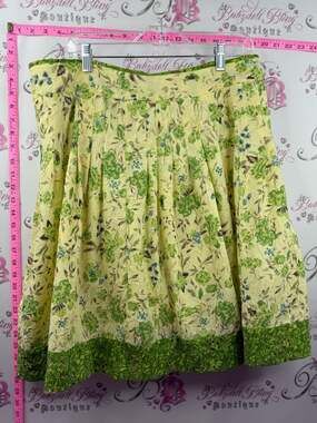 Point Zero skirt mini ruffle Yellow Floral Circle Skirt with Green Hem